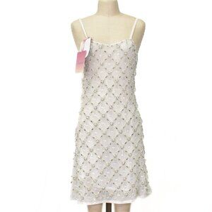 Oceanus Crystal Embroidered Aribella Mini Dress, White